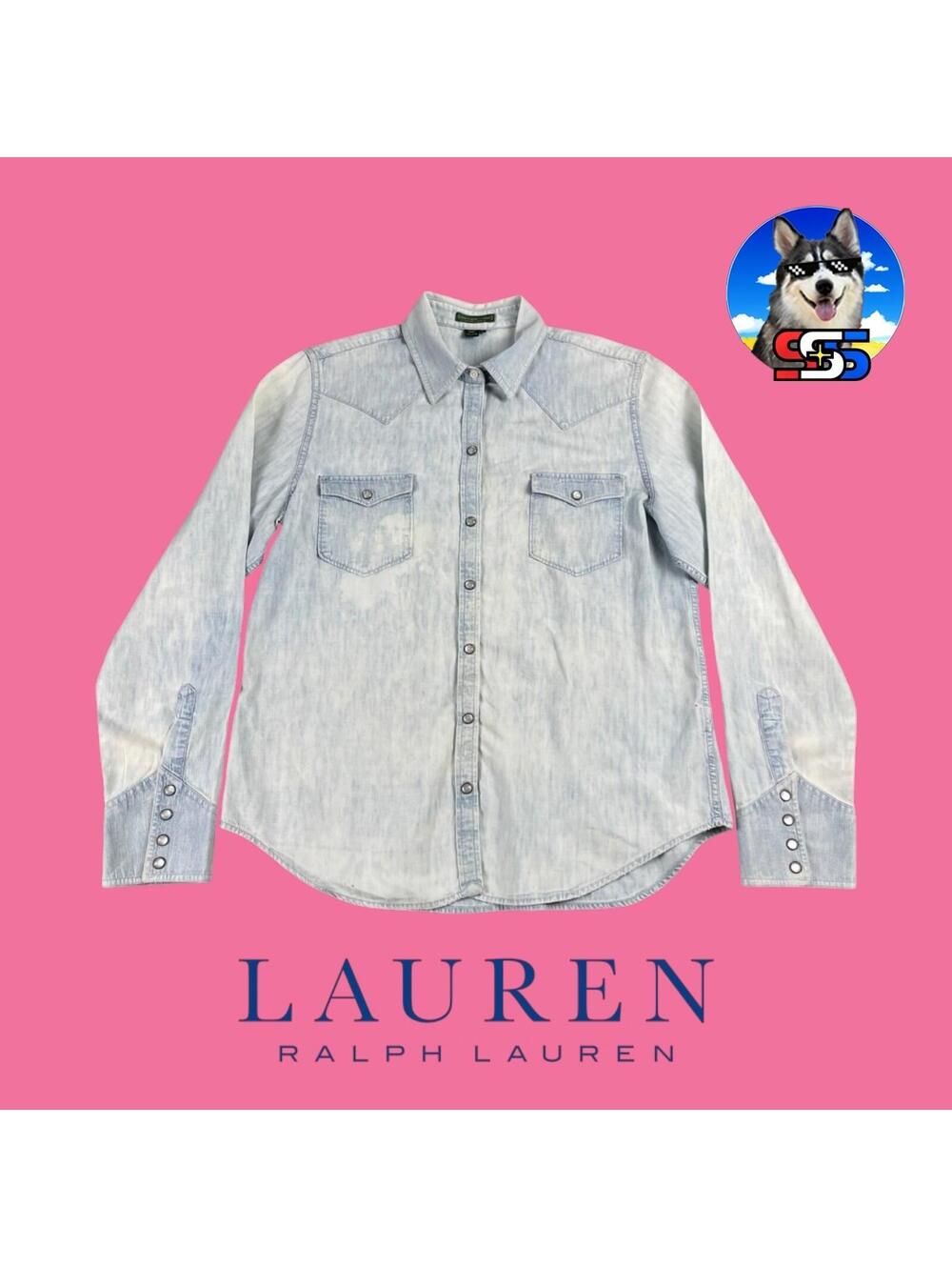 Ralph Lauren Denim Western Pearlsnap Long Sleeve Light Wash Women's Large